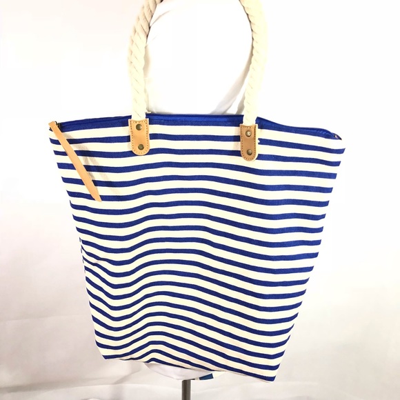 Summer & Rose blue & white striped canvas tote - Picture 3 of 6